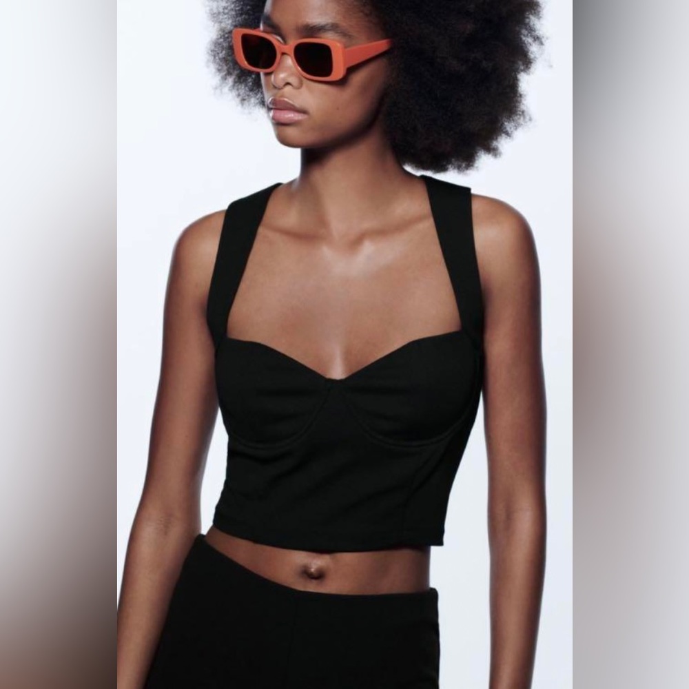 NWT Zara Size Large Black Sleeveless Cut Out Bustier Top